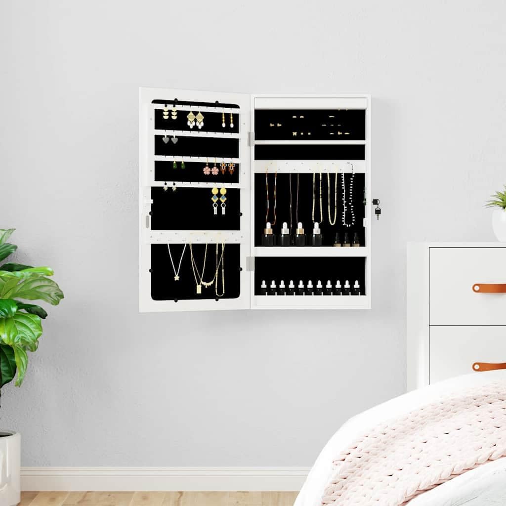 vidaXL Spiegel-Schmuckschrank mit LED-Beleuchtung Wandmontage Weiss, Weiss