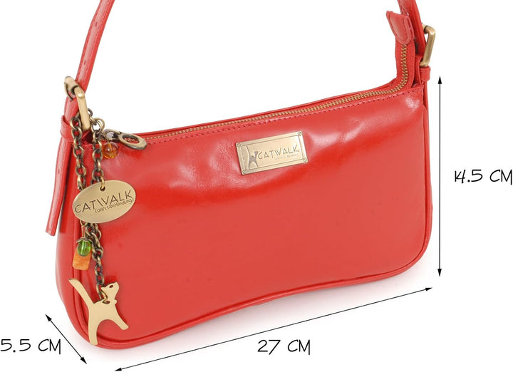 Catwalk Collection Handbags - Klein Damen Schultertasche - Henkeltasche - Leder mit Krokodilprägung