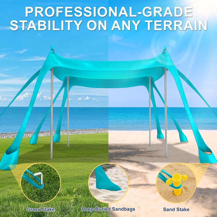 Strandzelt UPF 50+ 3 x 3m Pop-Up Strandvordach für Campingausflüge &amp; Angeln | Wasserabweisende Besch