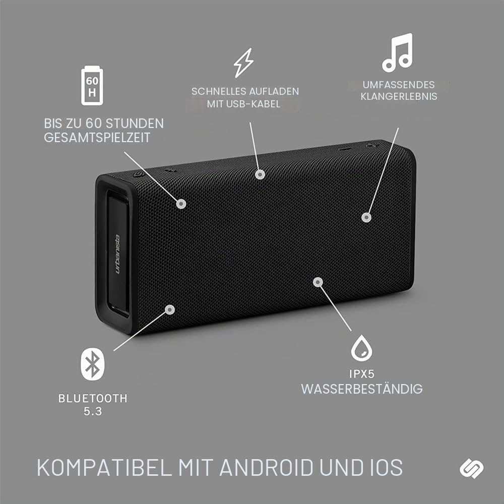 Urbanista Brisbane Plus Bluetooth 5.3 Lautsprecher, tragbarer kabelloser Lautsprecher mit Systemkopp