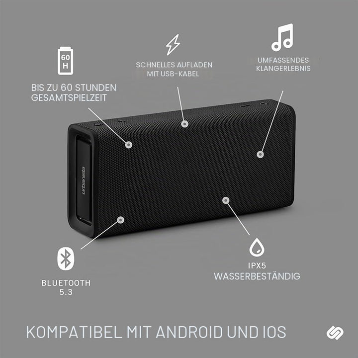 Urbanista Brisbane Plus Bluetooth 5.3 Lautsprecher, tragbarer kabelloser Lautsprecher mit Systemkopp