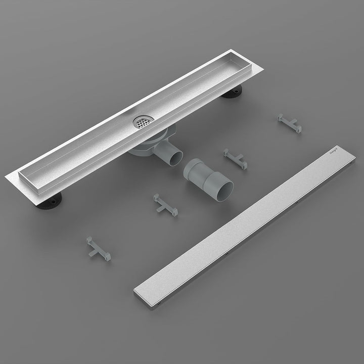 Ibergrif Edelstahl Duschrinne 50 cm Komplettset, Bodenablauf, Siphon mit Geruchsstop, Haarsieb, Befl