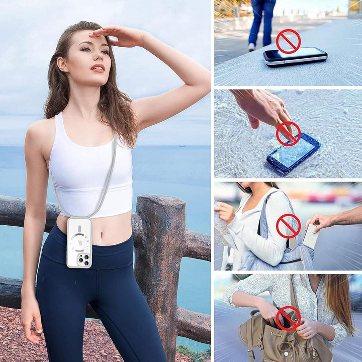 Ethanger Handykette für iPhone 16 Pro Max Hülle mit Band + 2 Stück Glas Schutzfolie Transparent Sili