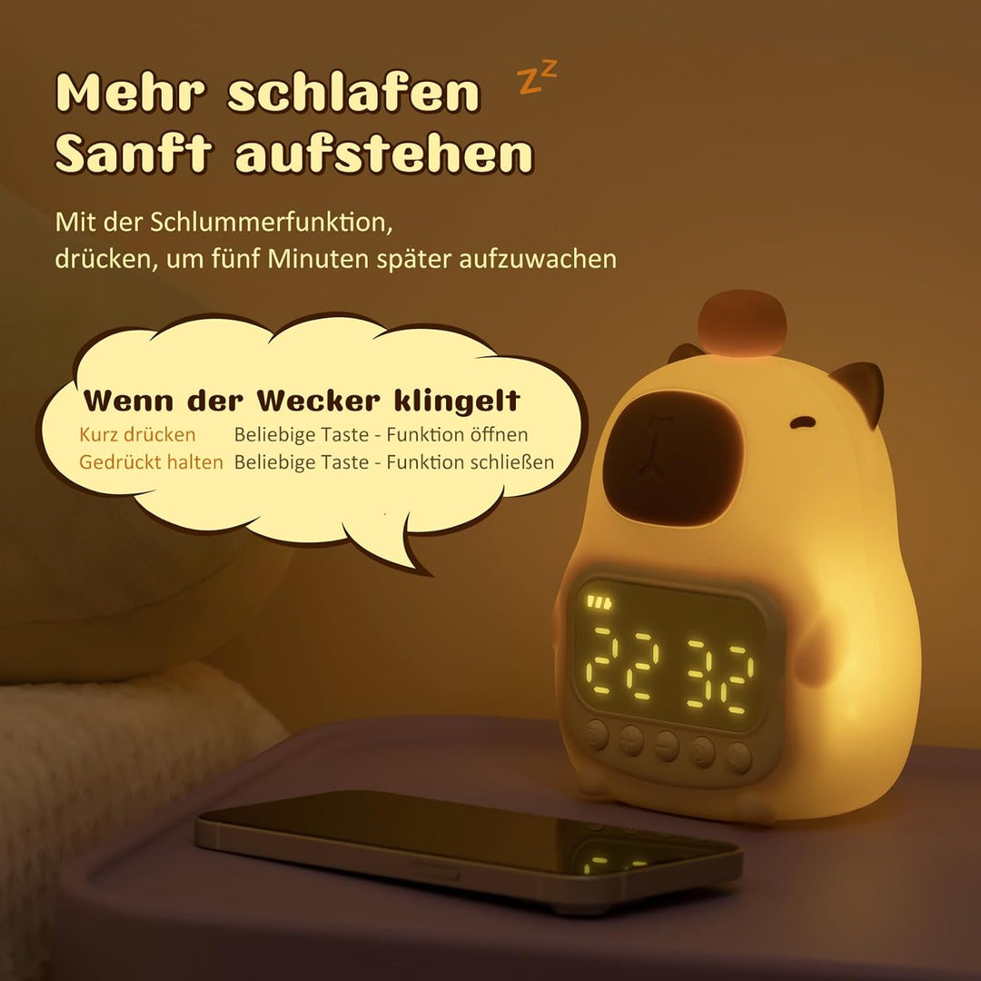 Yiliaw Capybara Wecker mit Nachtlicht für Kinder, 7 RGB-Farben Süsse Wecker für Schlafzimmer, Ok to