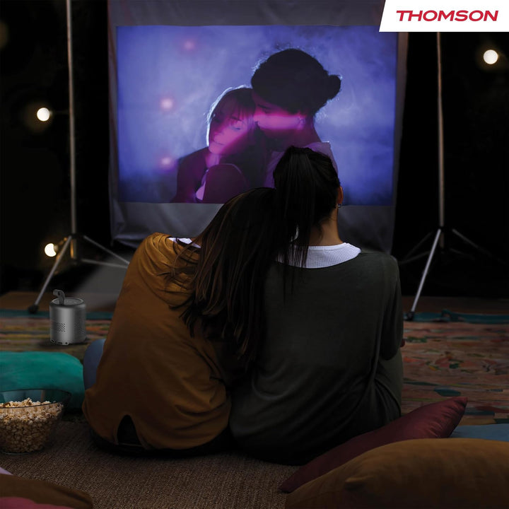 Thomson Vega PG35B Tragbarer Full HD Beamer, Smart LED Projektor mit Google TV, integriertem Akku, 3