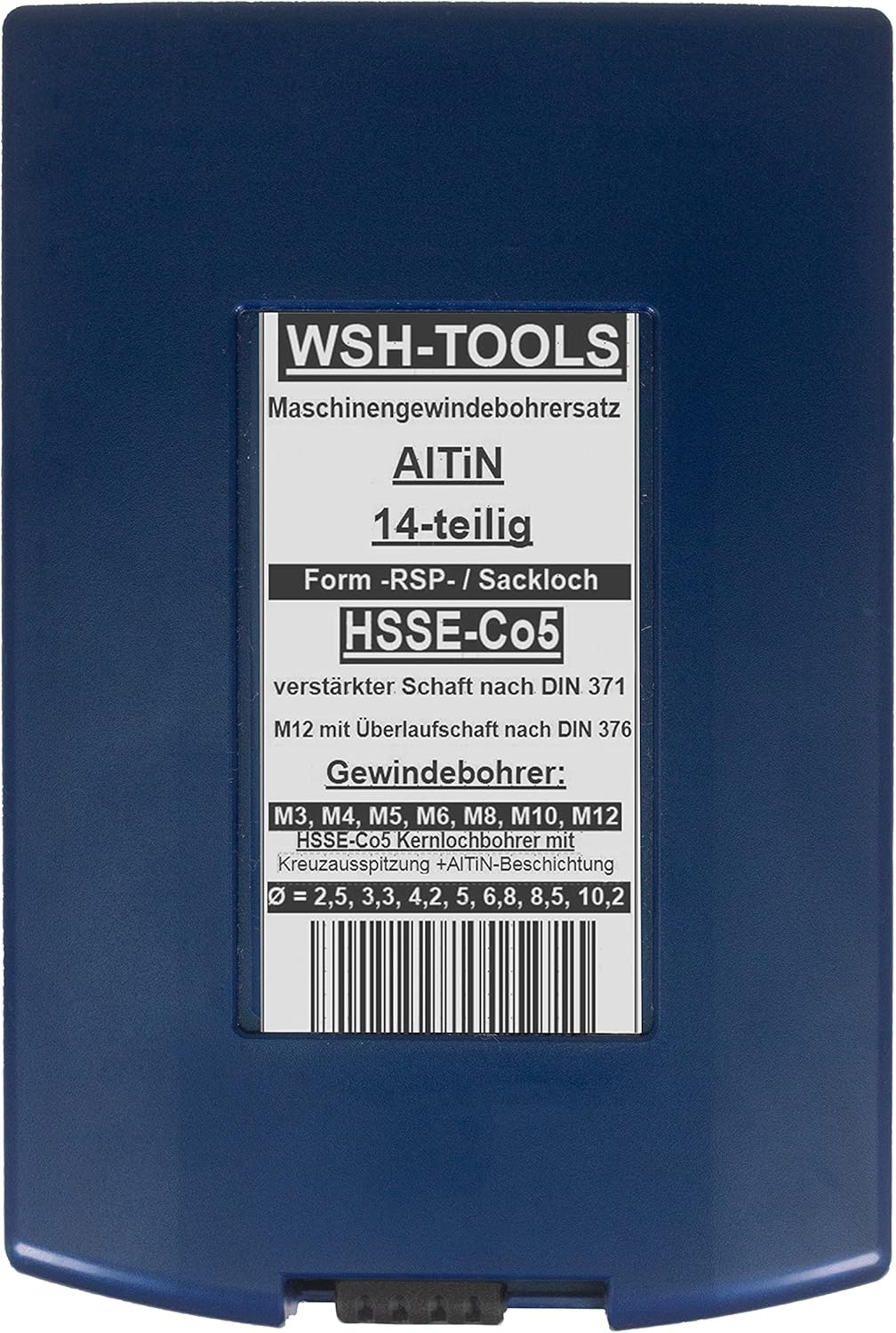 WSH-TOOLS Maschinengewindebohrer Set Sackloch M3, M4, M5, M6, M8, M10, M12 HSSE-Co5 Kunststoffbox 14