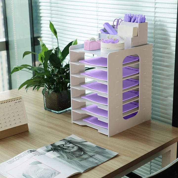 HMXLJJY Briefablage Organizer, A4 Papier Ablagefächer, 7-stöckiges Büro Aktenablage, Schreibtisch Da