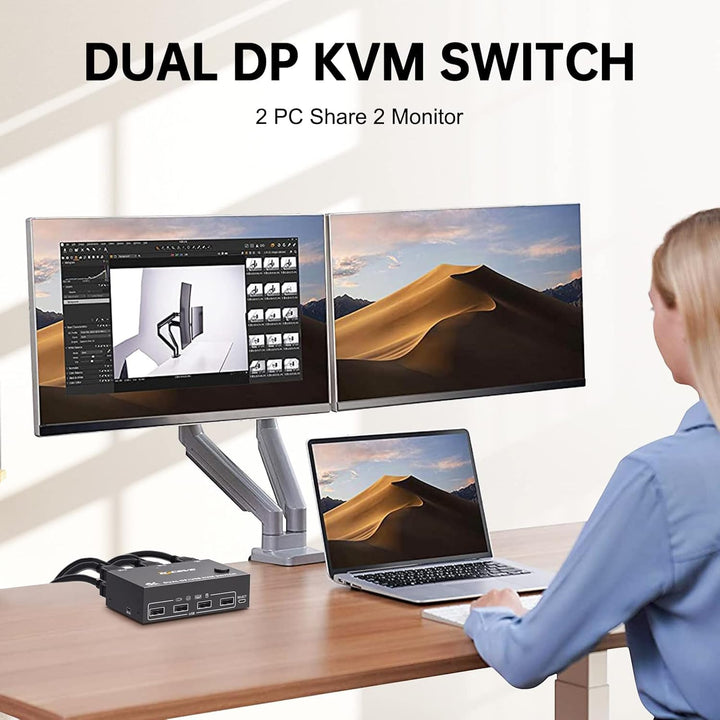 USB 3.0 KVM Switch 2 PC 2 Monitore Displayport, KVM Switch Dual Monitor 4K@144Hz für 2 PC Teilen 4 U