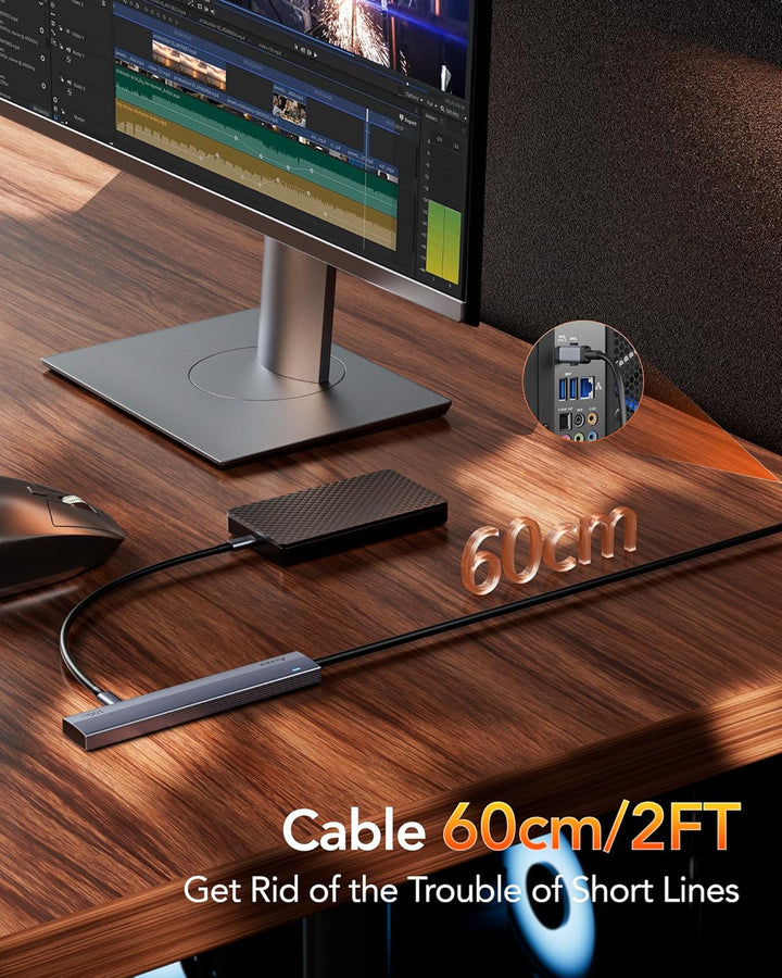 Aceele USB C Hub 3.2 Gen 2 Splitter mit 4 USB-C-Anschlüssen, USB 3.2 Datenhub mit 60 cm Kabel, geeig