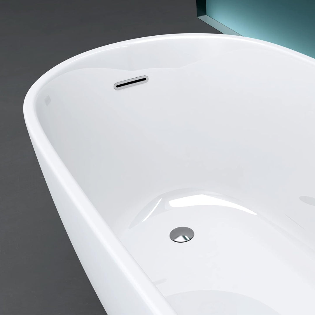 Mai & Mai freistehende Acryl-Badewanne Oval Standbadewanne Weiss inkl. Push-Open Ablaufgarnitur Brei