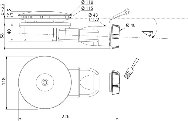 Wirquin 30720138 Duschabfluss, extra flach D90