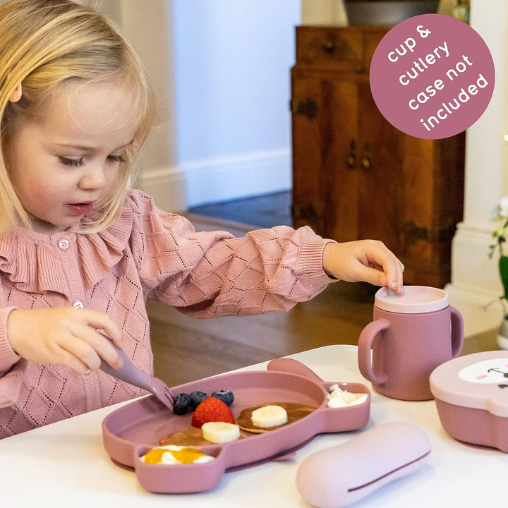 TUM TUM Baby Geschirrset - Babyteller mit Saugnapf, Breischale und Esslernbesteck, 6m+ Betsy Bär, Ro