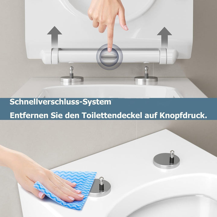 Toilettendeckel mit Absenkautomatik, WC Sitz Klobrille Toilettensitz mit Quick-Release Funktion&amp; Ver