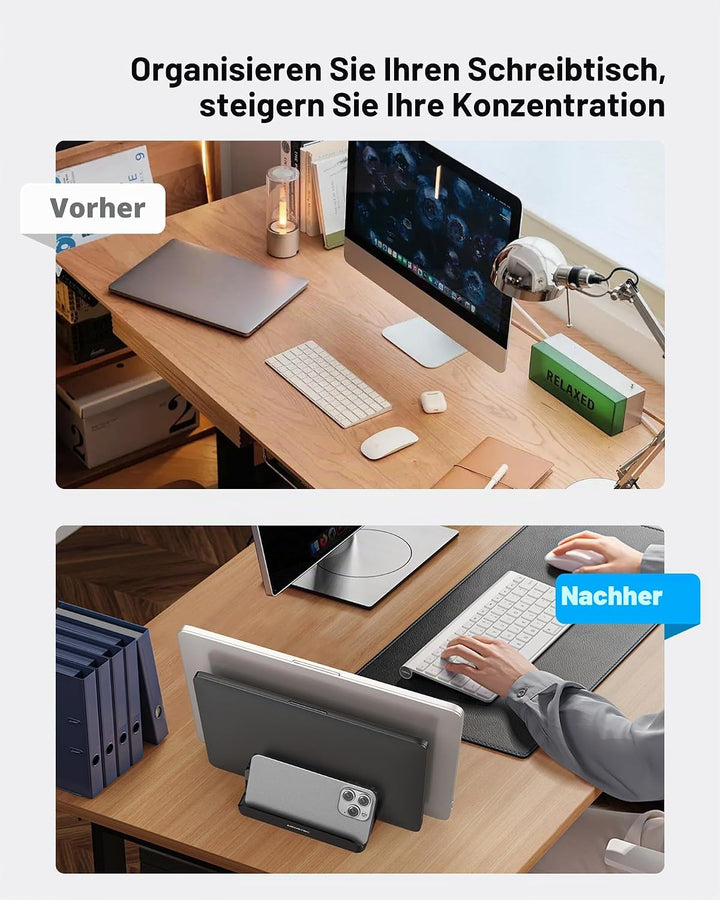 AboveTEK Vertikaler Laptopständer, Laptophalter für Laptop bis zu 17,3 ", 4 in 1, 3 Steckplätze Anti