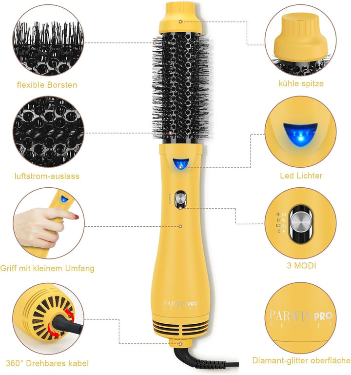 One-Step Warmluftbürste Föhnbürste, PARWIN PRO BEAUTY Rundbürstenföhn, 4 in 1 Rund Haartrockner lock