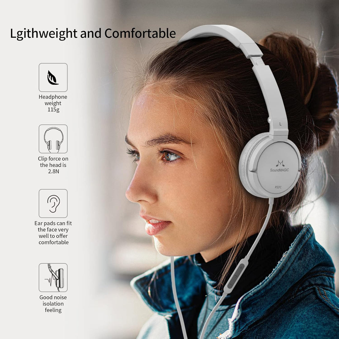 SoundMAGIC P22C On-Ear Headphones Portable Hi Fidelity Stereo Wired Lightweight Foldable Headphones
