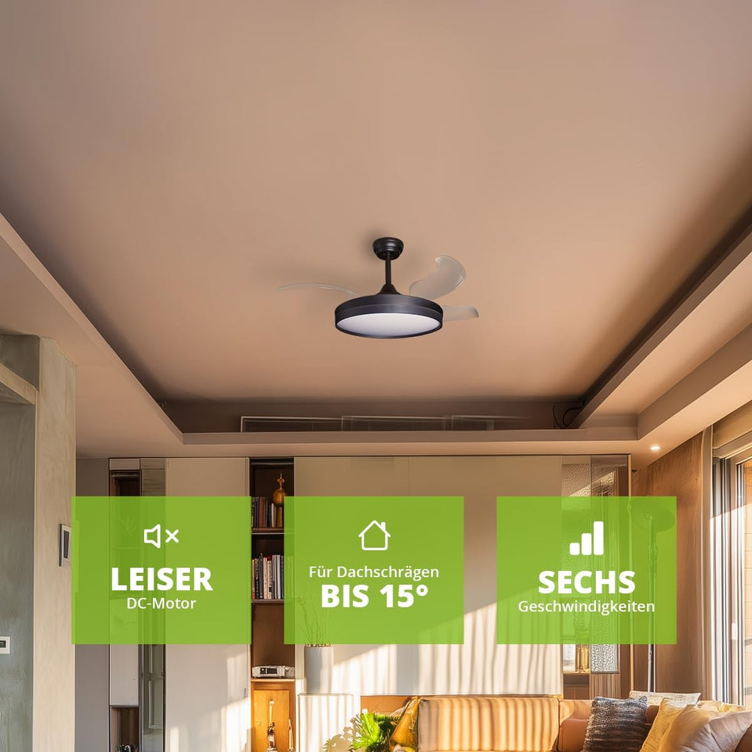 Eclipse Deckenventilator mit Beleuchtung, Leise mit 6 Windstufen, App | Fernbedienung, Sommer und Wi