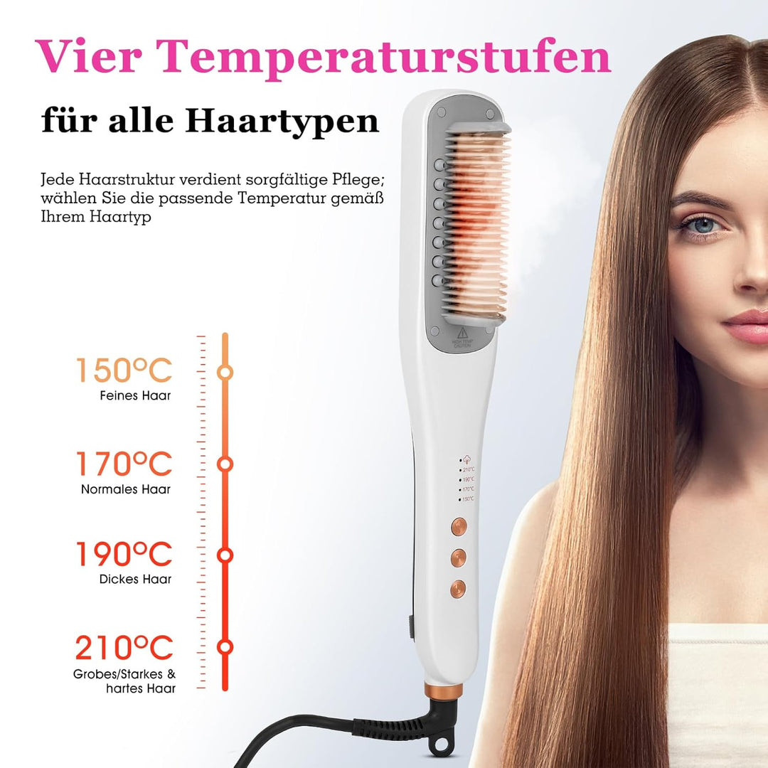 Dampf-Haarglätter Bürste 3-Temp Stufen | Glättungsbürste PTC 30s Aufheizen | Glättbürste Heissschutz