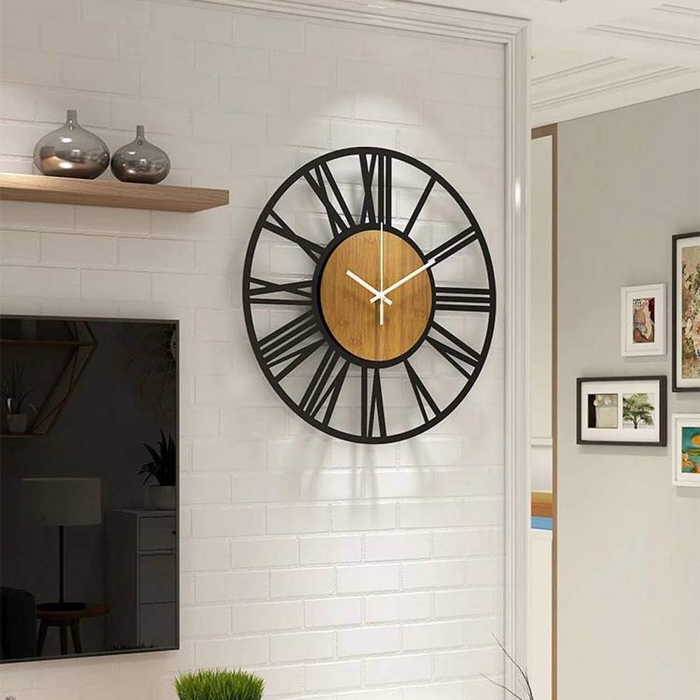 HAITANG Runde Wanduhr, schwarz, 40 cm, für Wohnzimmer, Dekoration, Vintage-Stil, römische Ziffern, g