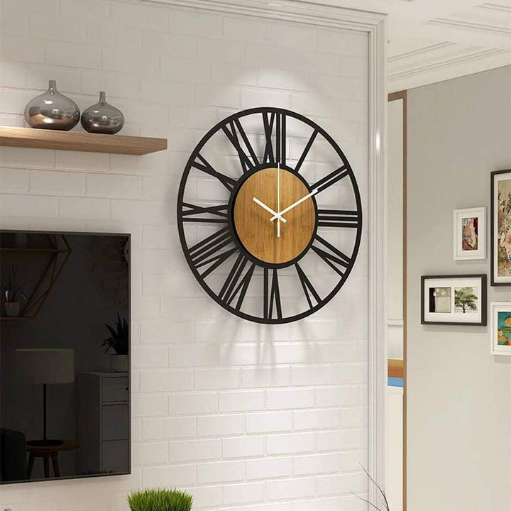 HAITANG Runde Wanduhr, schwarz, 40 cm, für Wohnzimmer, Dekoration, Vintage-Stil, römische Ziffern, g