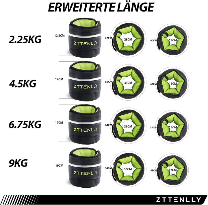 Gewichtsmanschetten für Knöchel & Handgelenk - Verstellbar （0.45-9 kg/Paar), Atmungsaktives Merceriz