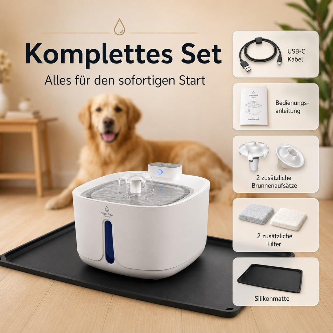 SilentFlow PurePet Katzenbrunnen kabellos 3,2 L – Trinkbrunnen für Katzen &amp; kleine Hunde mit Bewegun