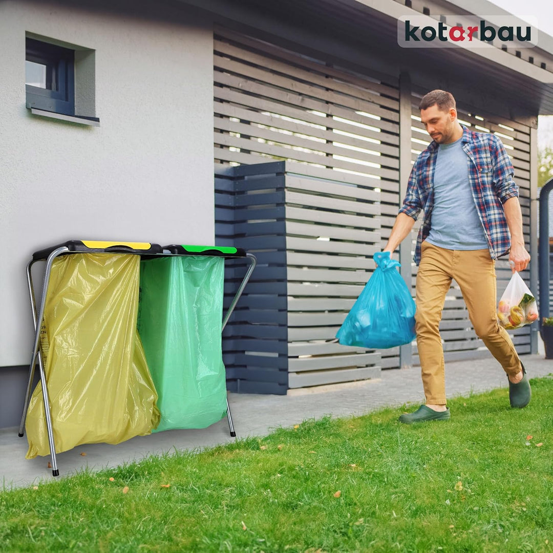KOTARBAU® Müllsackständer Doppelt Müllbehälter 33 x 77 x 85 cm Grüner Gelber Sack Ständer Metall Pla