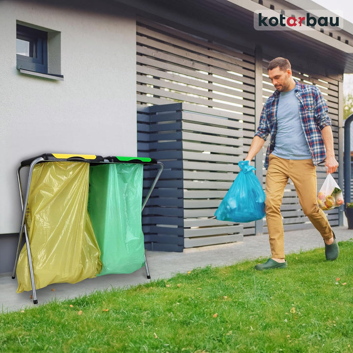 KOTARBAU® Müllsackständer Doppelt Müllbehälter 33 x 77 x 85 cm Grüner Gelber Sack Ständer Metall Pla