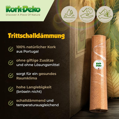 Kork Trittschalldämmung | Dämmung für Laminat & Parkett |Geeignet für Fussbodenheizung | Rollenkork