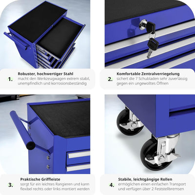 tectake Werkzeugwagen, Werkstattwagen, rollende Werkstatt, Werkzeugwagen leer, Werkzeugbox, 7 Schubf