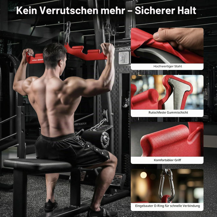 Latzugstange mit 6 Ergonomischen Griffen, Rutschfest Latzug Griff für Das Fitnessstudio Zu Hause, La