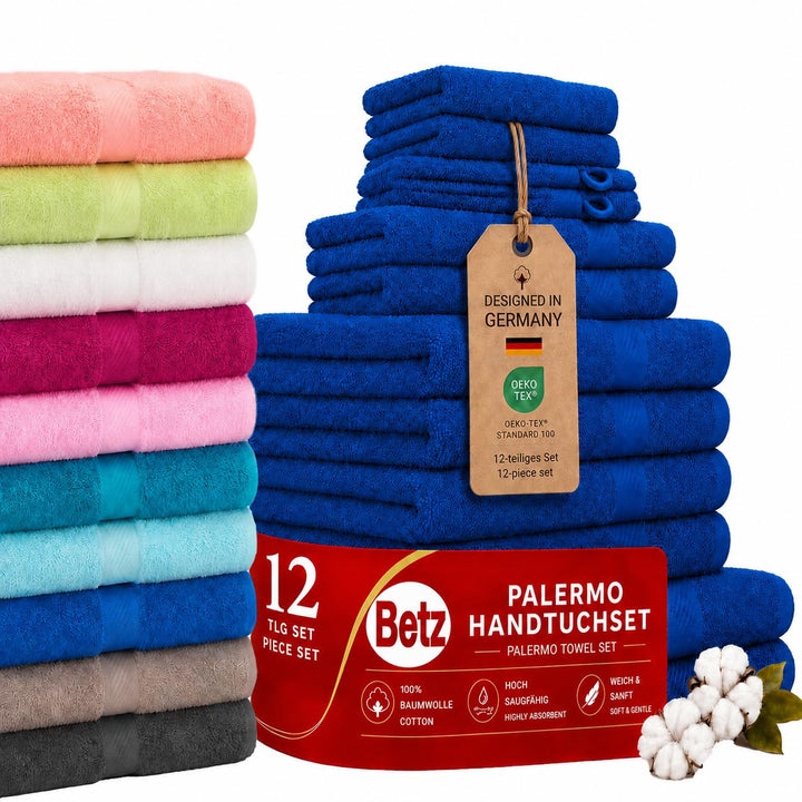 Betz 12-TLG. Handtuch-Set Palermo 100% Baumwolle 2 Liegetücher 4 Handtücher 2 Gästetücher 2 Seiftüch