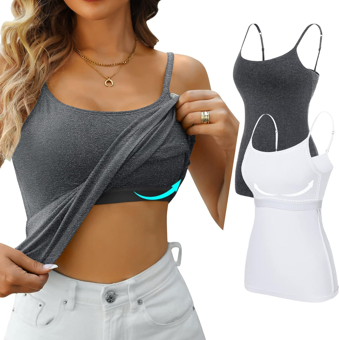 Attraco 2er Pack Damen Baumwolle Tank Top mit Regal BH Unterhemd Verstellbarer breiter Riemen Camiso