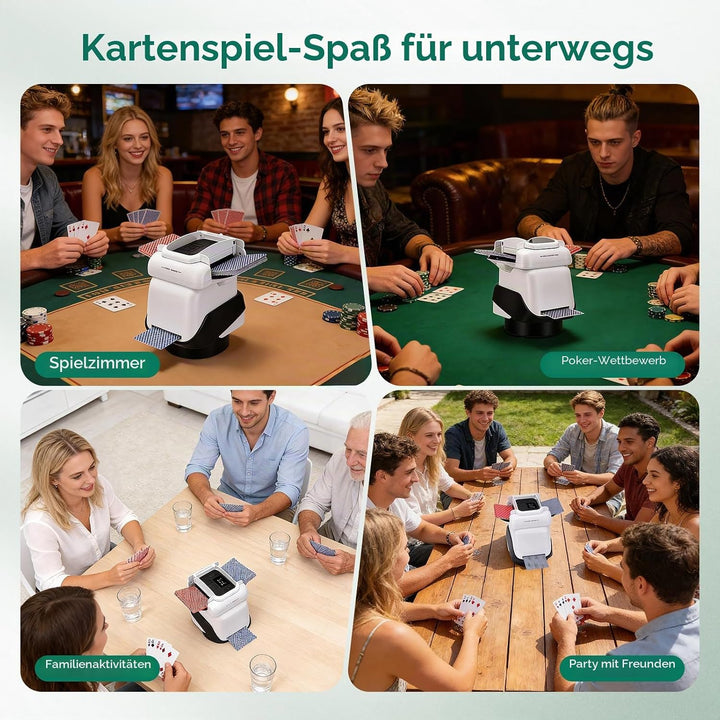 Kartenmischmaschine mit Austeilen, 360° Drehung für 1–4 Decks, Automatischer Kartenmischer und Auste