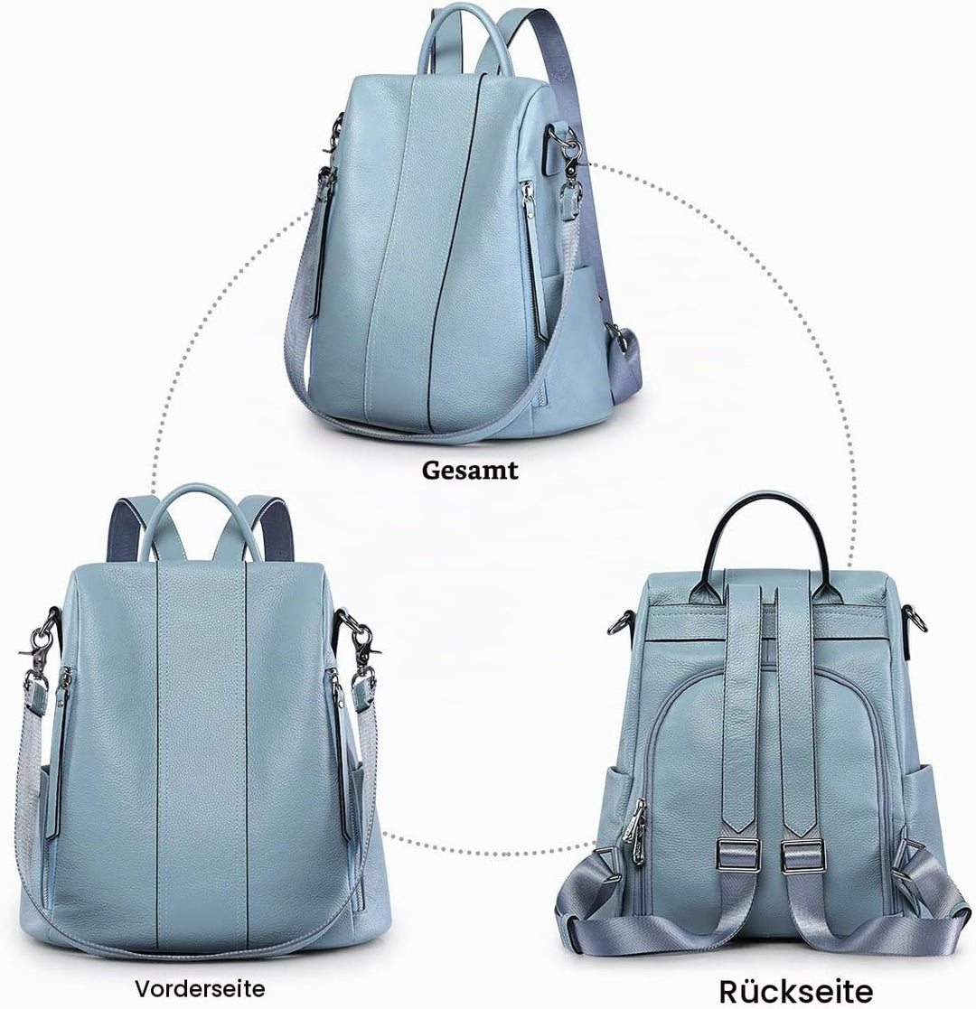 S-ZONE Damen Rucksack Echtleder Weiches Wasserdicht Anti Diebstahl Mode Rucksackhandtasche Casual Sc
