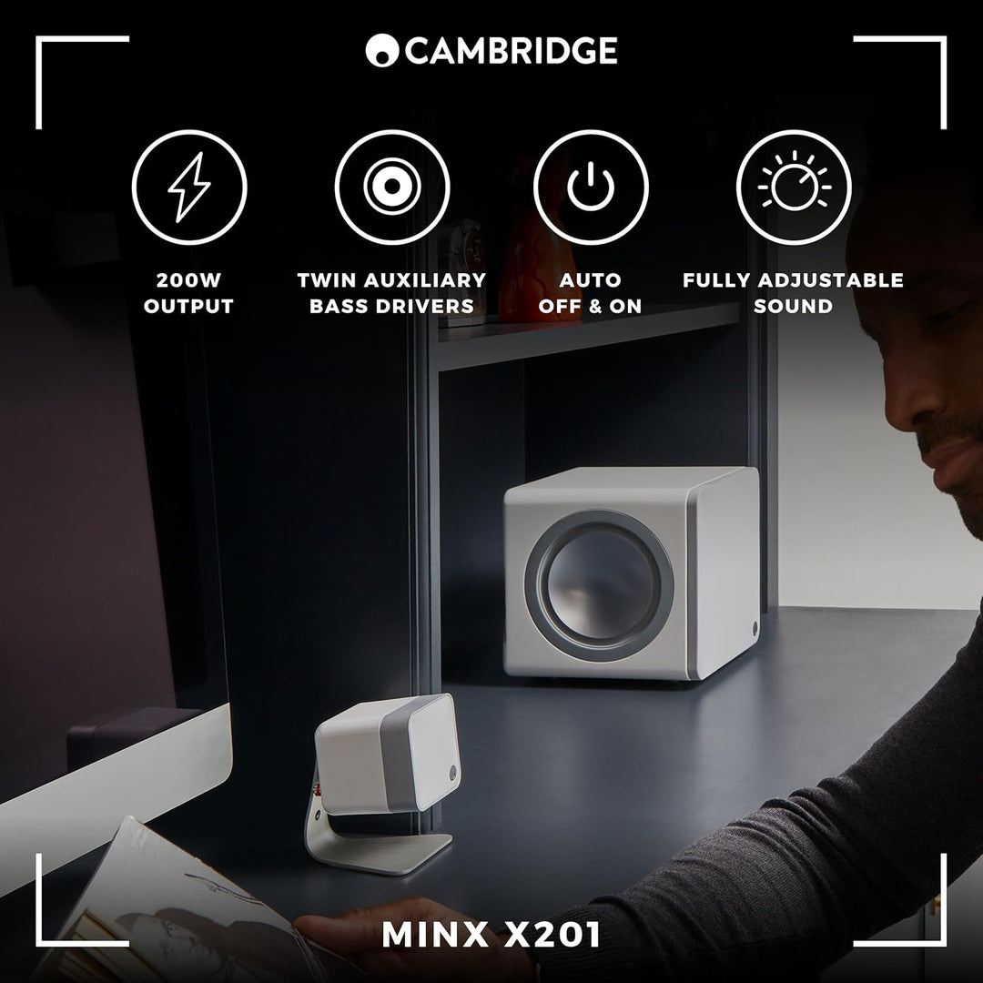 Cambridge Audio Minx X201-200 Watt Aktiv-Subwoofer mit Zwei zusätzlichen Basstreibern und voll einst