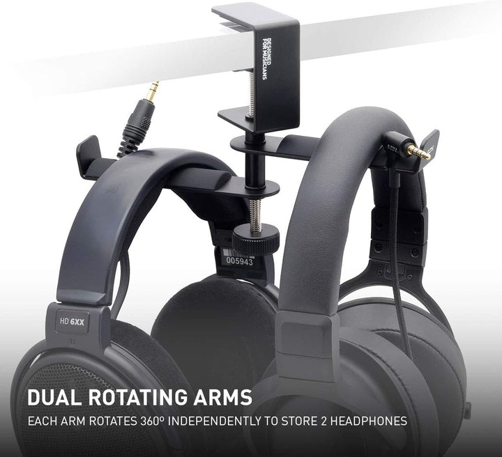 ADV. Doppelfederung Kopfhörer-Ständer aus Stahl, Metall, Headset-Halter, 360° drehbarer Arm, verstel