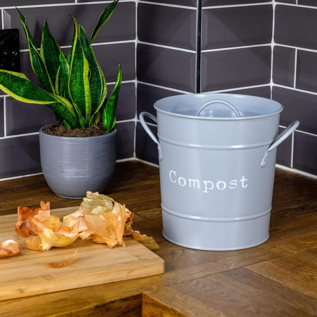 Harbour Housewares Vintage Metall Küchenkompostbehälter - Grau, Grau