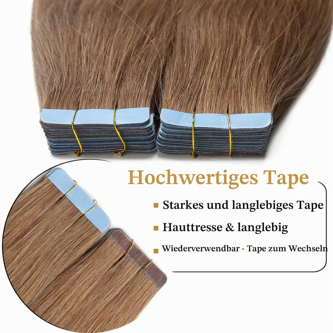 SEGO 40 Stück Tape in Extensions Echthaar Klebeband Haarverlängerung 100% Remy Human Haar Haarteil (