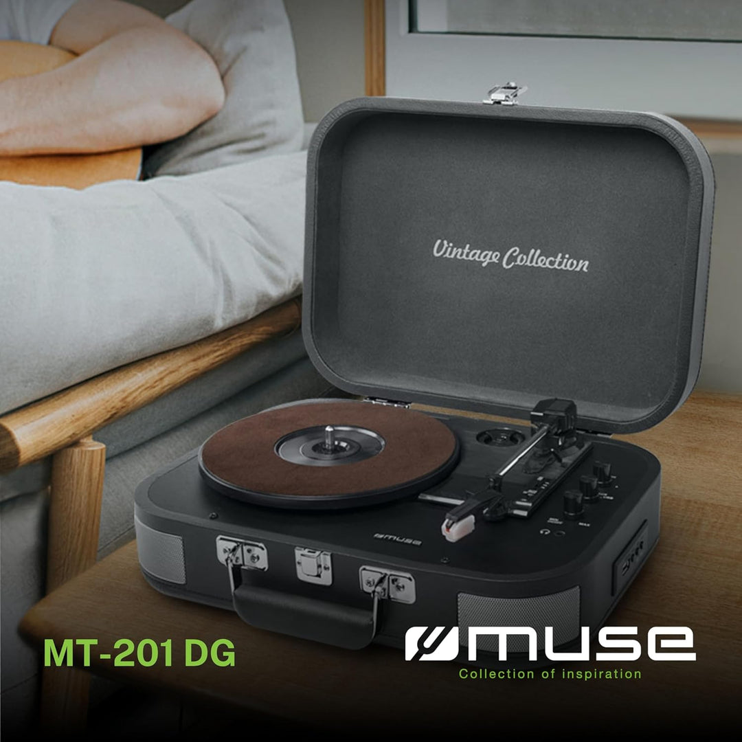 MUSE MT-201 Retro Plattenspieler mit Bluetooth, eingebaute Stereo Lautsprecher und USB (RCA-Ausgang,