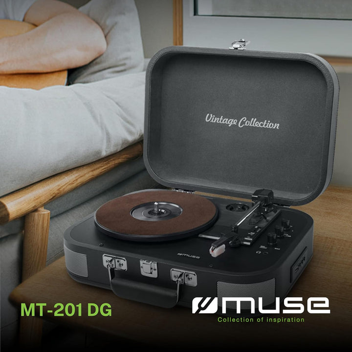 MUSE MT-201 Retro Plattenspieler mit Bluetooth, eingebaute Stereo Lautsprecher und USB (RCA-Ausgang,