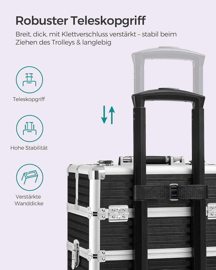 SONGMICS Kosmetikkoffer, Trolley, 3-in-1 Schminkkoffer, extra gross, Friseurkoffer, 34 x 24 x 70,5 c