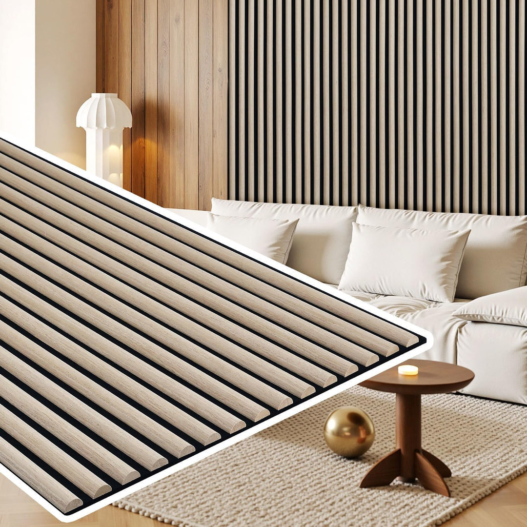 2X Akustikpaneele 120×60cm – 1,44 m² 3D Halbrunde Holzlamellen Wandpaneele auf MDF & Akustikfilz, Mo