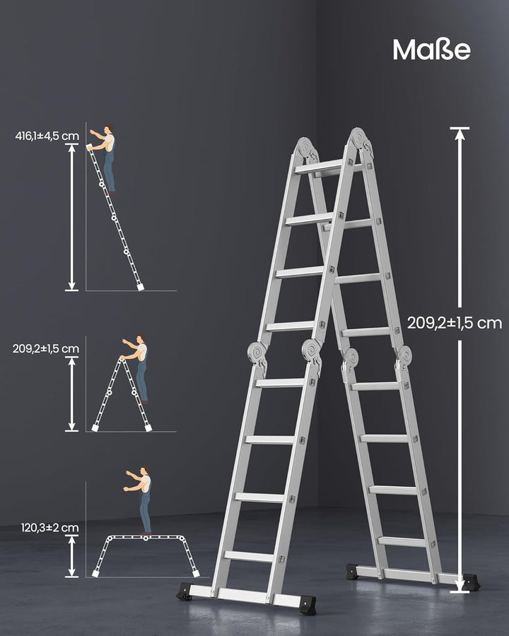 SONGMICS Leiter Mehrzweckleiter, 4 x 4 Stufen, bis 150 kg | Trittleiter, Aluleiter, Haushaltsleiter,