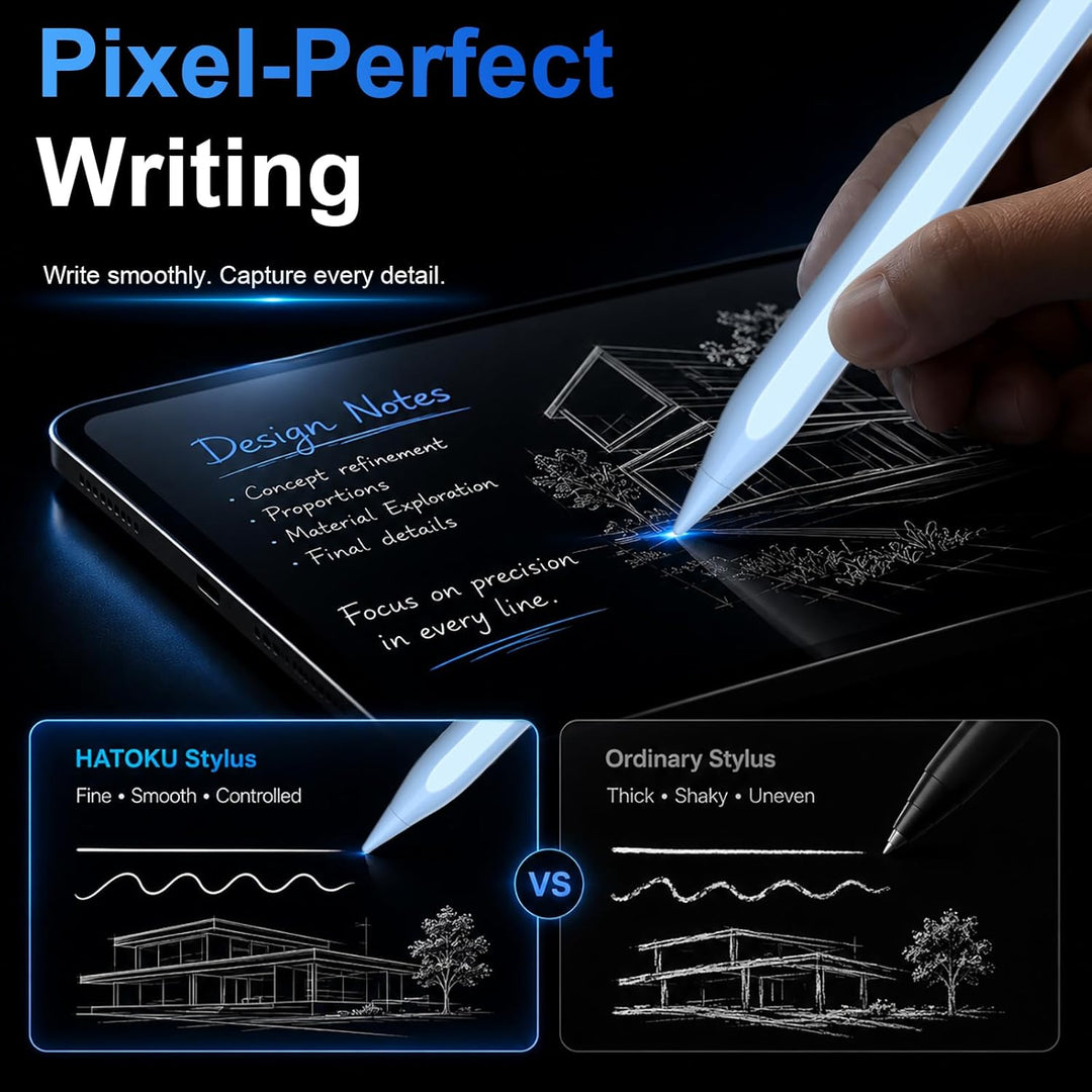 Stift für iPad 2018-2023, HATOKU Pencil für iPad mit Tilt Sensitivity & Palm Rejection, Magnetischer