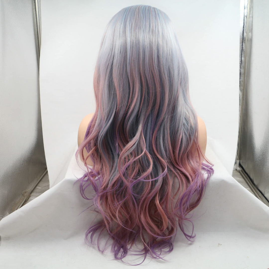 Mermaid Wig Natural Hairline Side Part Synthetic Lace Front Wigs For Drag Queen Mixed Colorful Body