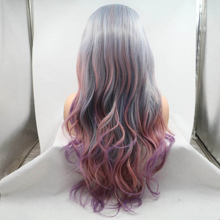 Mermaid Wig Natural Hairline Side Part Synthetic Lace Front Wigs For Drag Queen Mixed Colorful Body