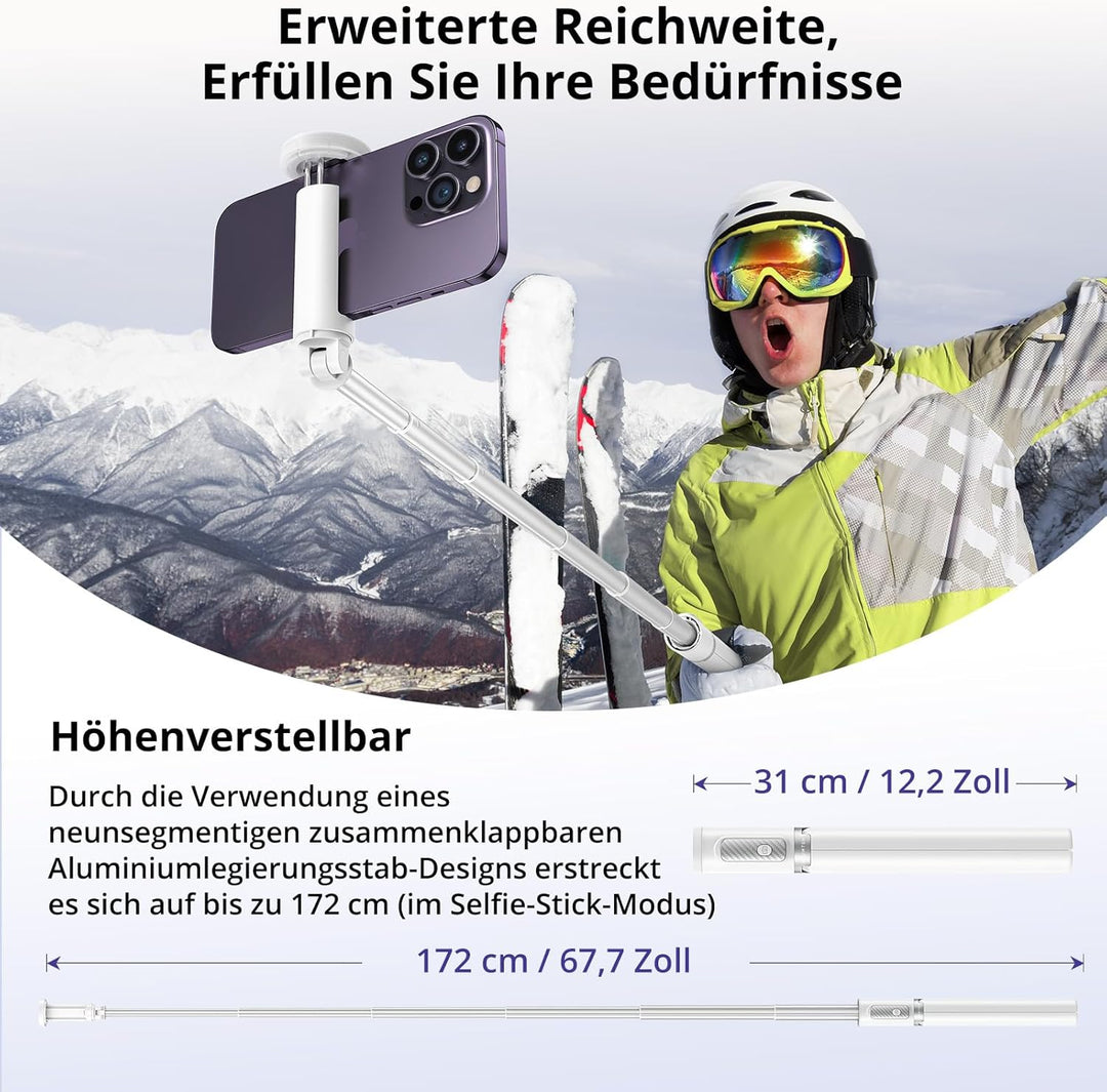 ATUMTEK 172CM Selfie-Stick Stativ Ausziehbares All-in-One-Handystativ aus Aluminium mit Bluetooth Fe