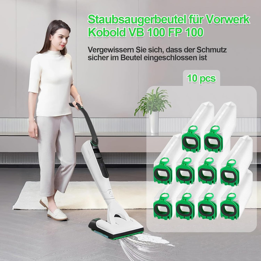 10 Stück Staubsaugerbeutel für Vorwerk Kobold VB100 VB 100 FP100 FP 100, Beutel Filtertüten für Kobo