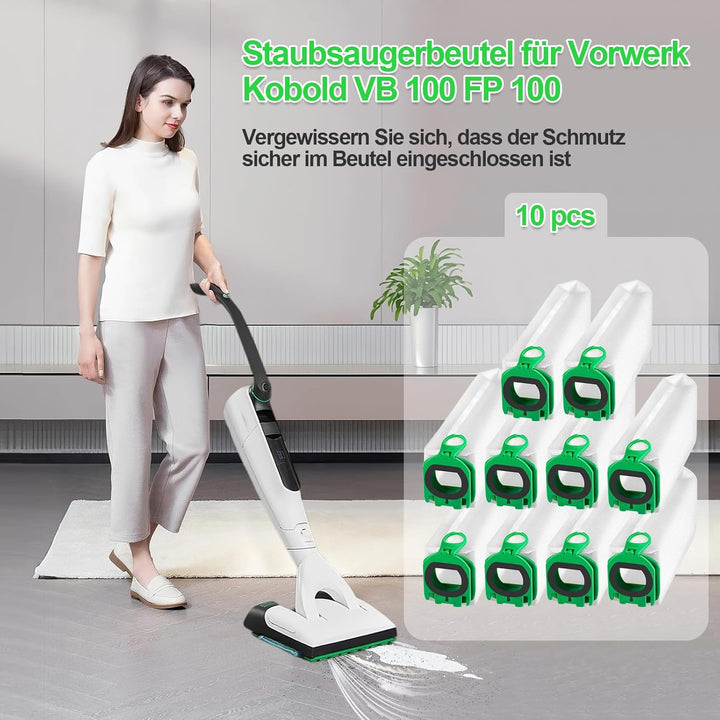 10 Stück Staubsaugerbeutel für Vorwerk Kobold VB100 VB 100 FP100 FP 100, Beutel Filtertüten für Kobo